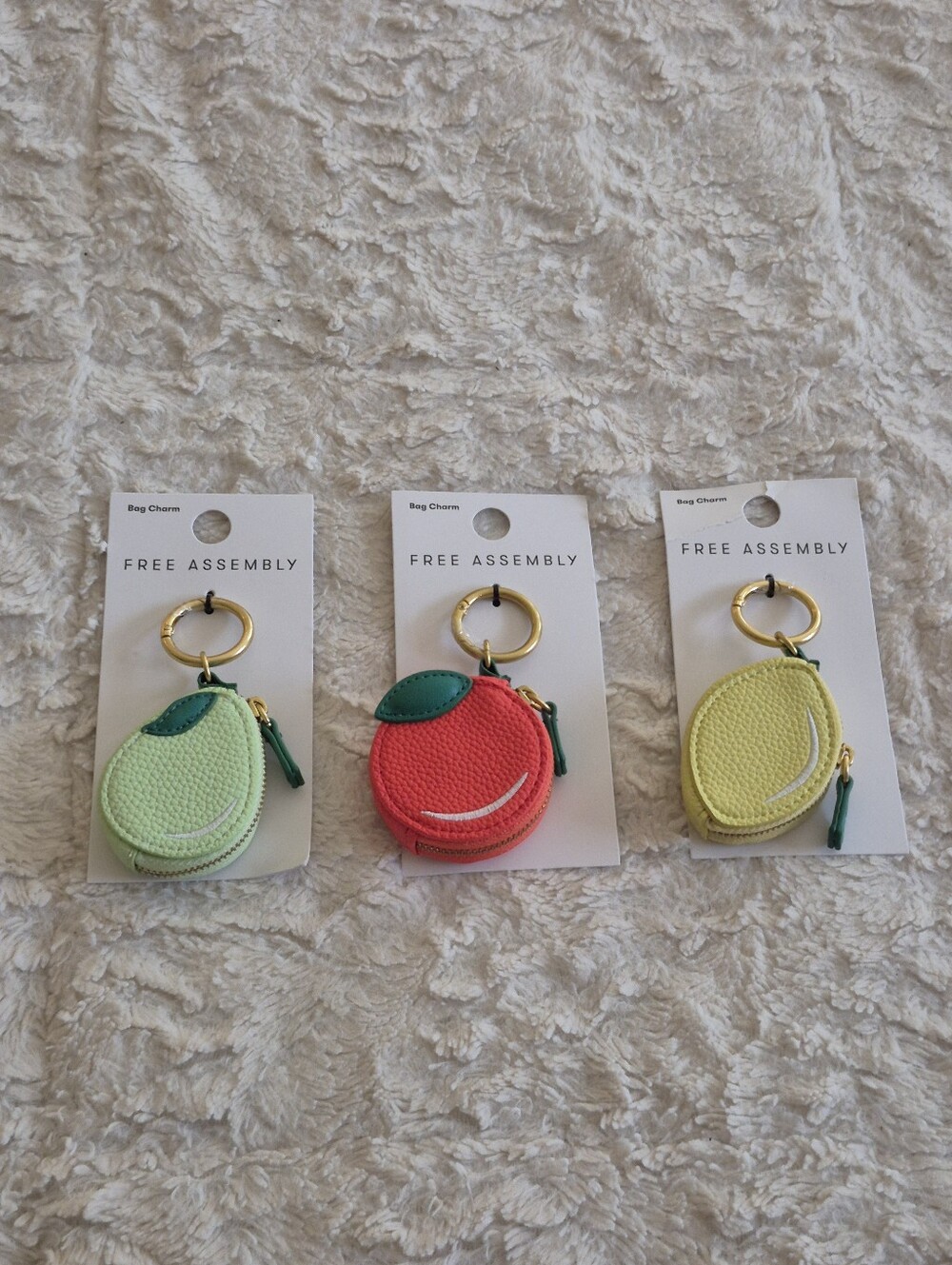NWT Lot Of 3 FREE ASSEMBLY Fruit Coin Purse Keychains - Green, Red, Yellow